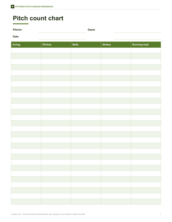 Preview of Printable Pitch Count Chart